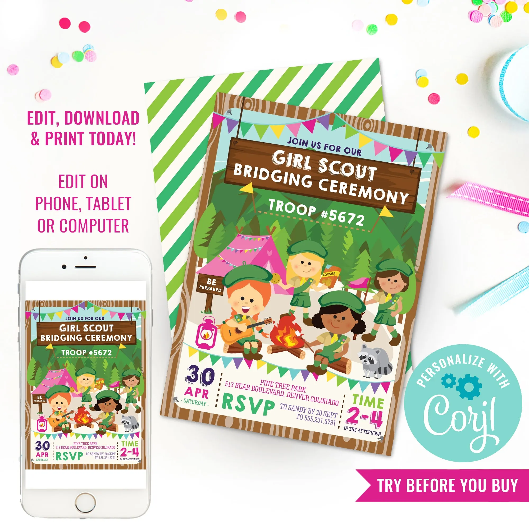 Girl Scout Bridging Ceremony Invitation | Daisies | Brownies | Girl Guides