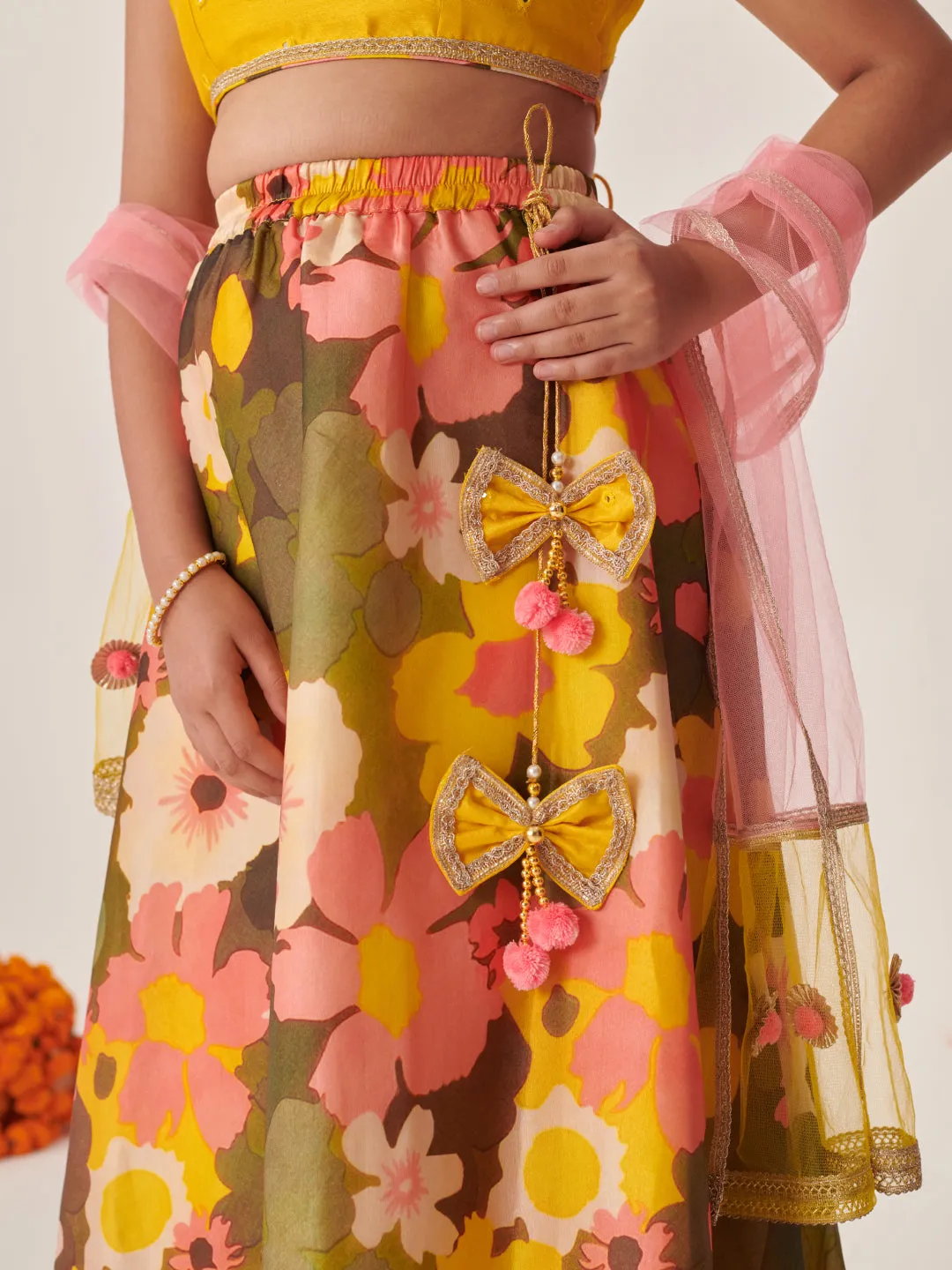 Girls Embroidered Mirror Work Ready To Wear Lehenga Blouse With Dupatta