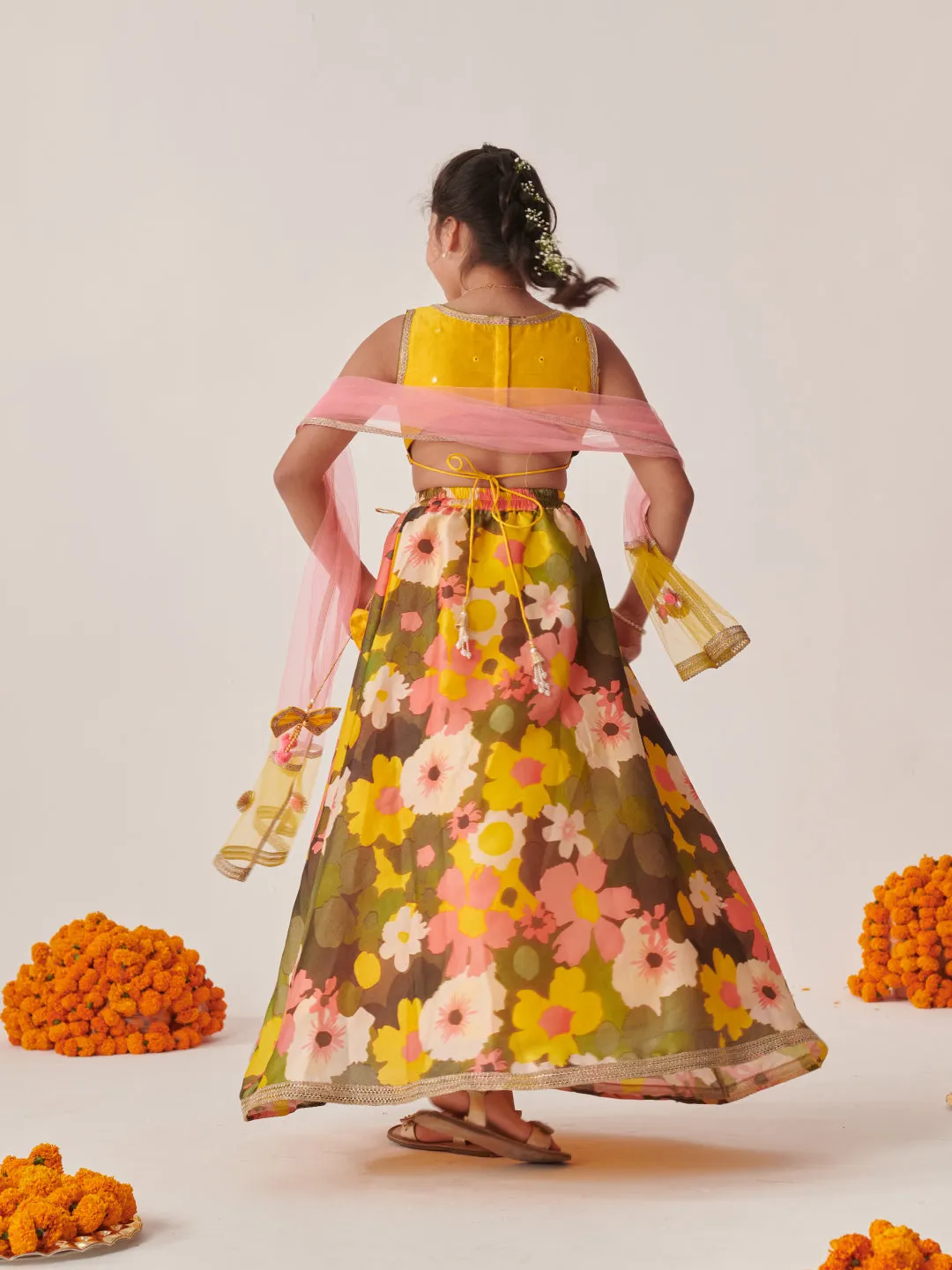 Girls Embroidered Mirror Work Ready To Wear Lehenga Blouse With Dupatta