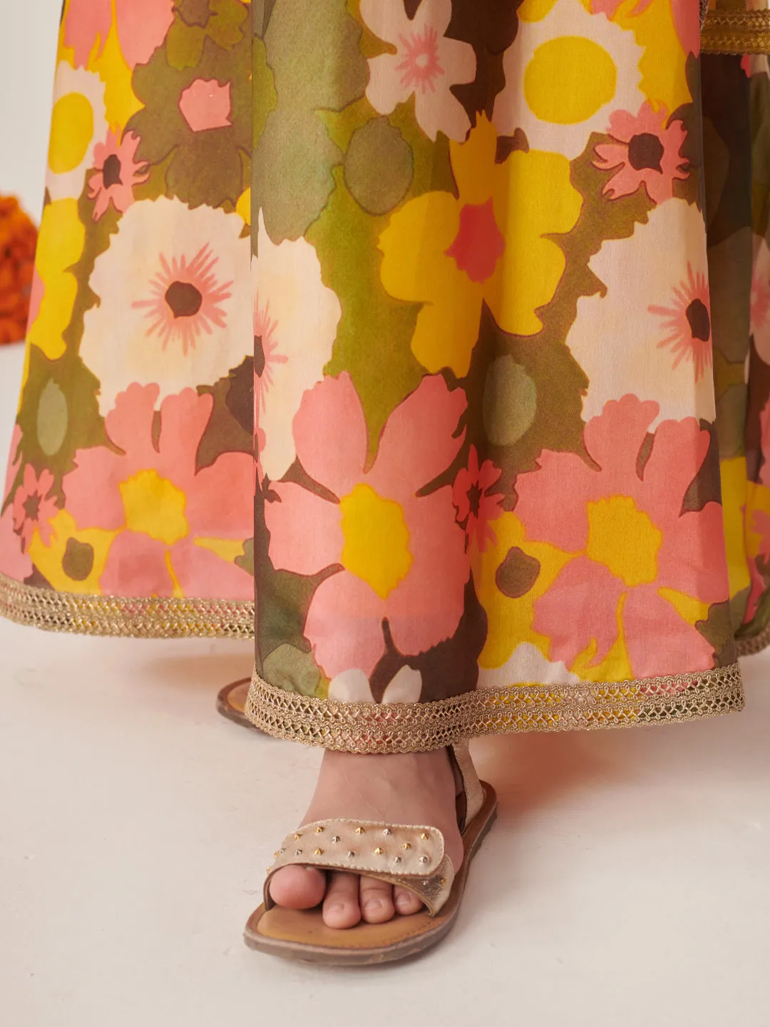 Girls Embroidered Mirror Work Ready To Wear Lehenga Blouse With Dupatta