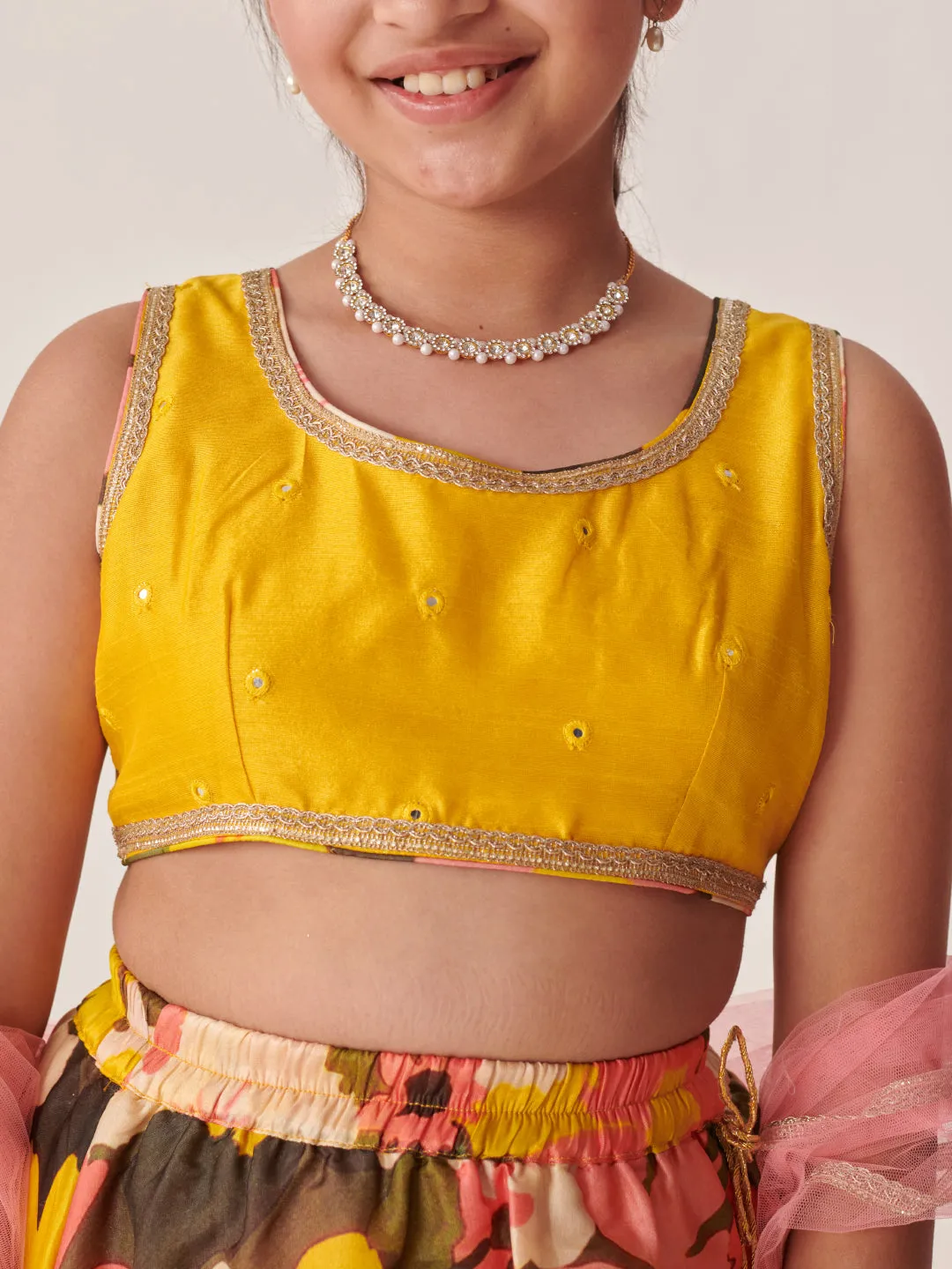 Girls Embroidered Mirror Work Ready To Wear Lehenga Blouse With Dupatta