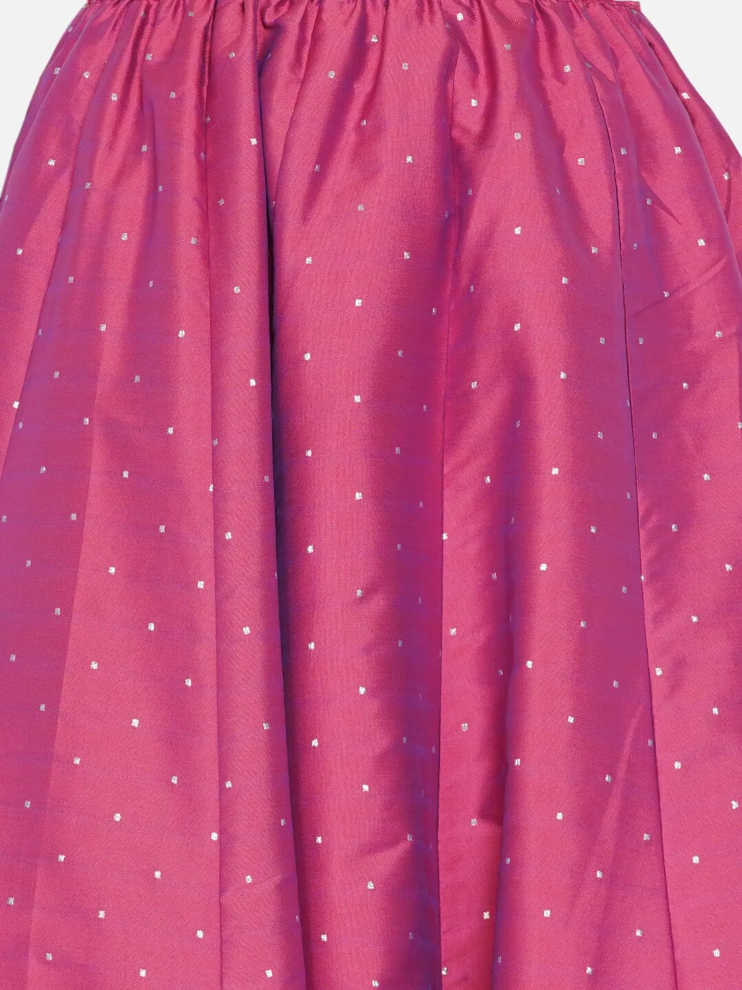 Girls Mustard & Fuchsia Embroidered Ready To Wear Lehenga