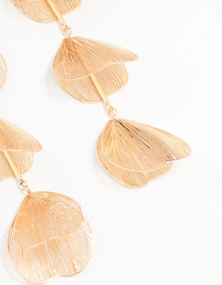 Gold Lazercut Petal Drop Earrings