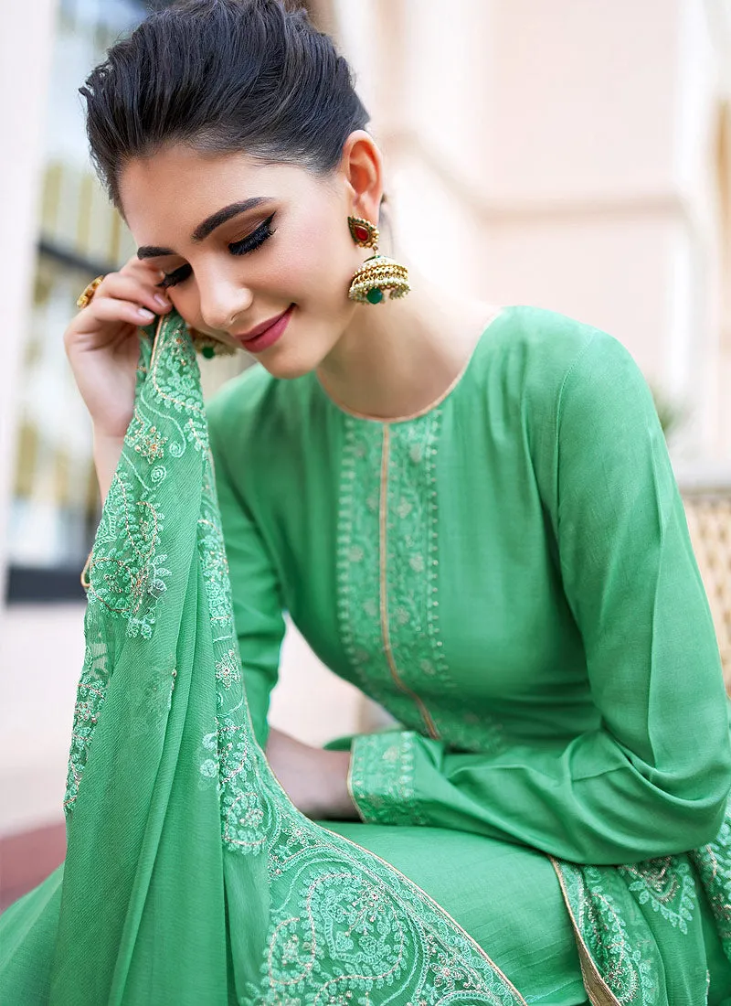 Green Kashmiri Embroidered Designer Palazzo Suit