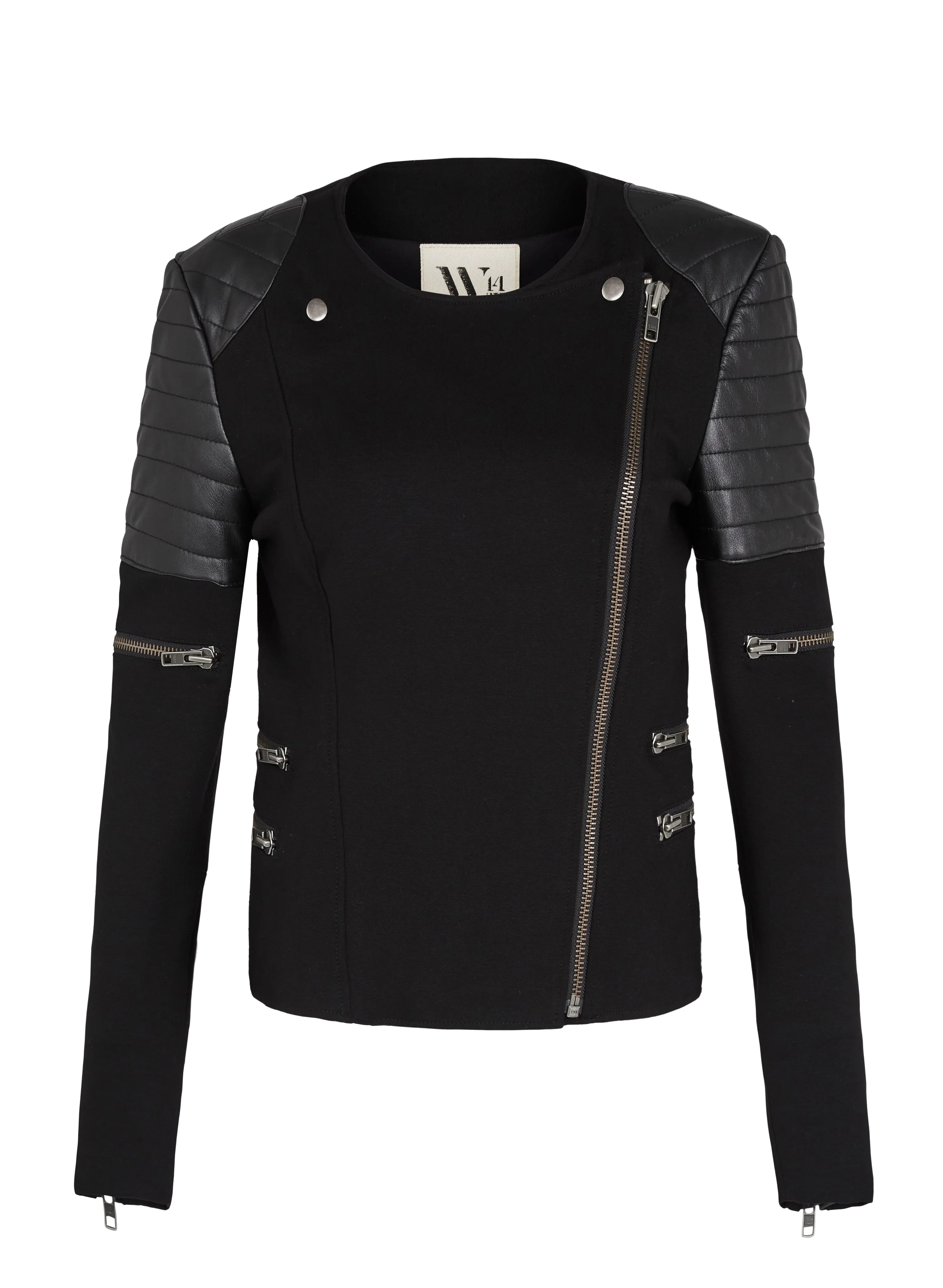 Greenwich St Motor Jacket in Italian Ponte & Black Leather SAMPLE