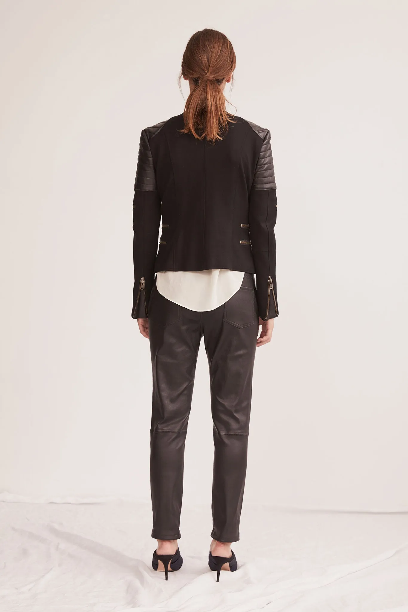 Greenwich St Motor Jacket in Italian Ponte & Black Leather SAMPLE