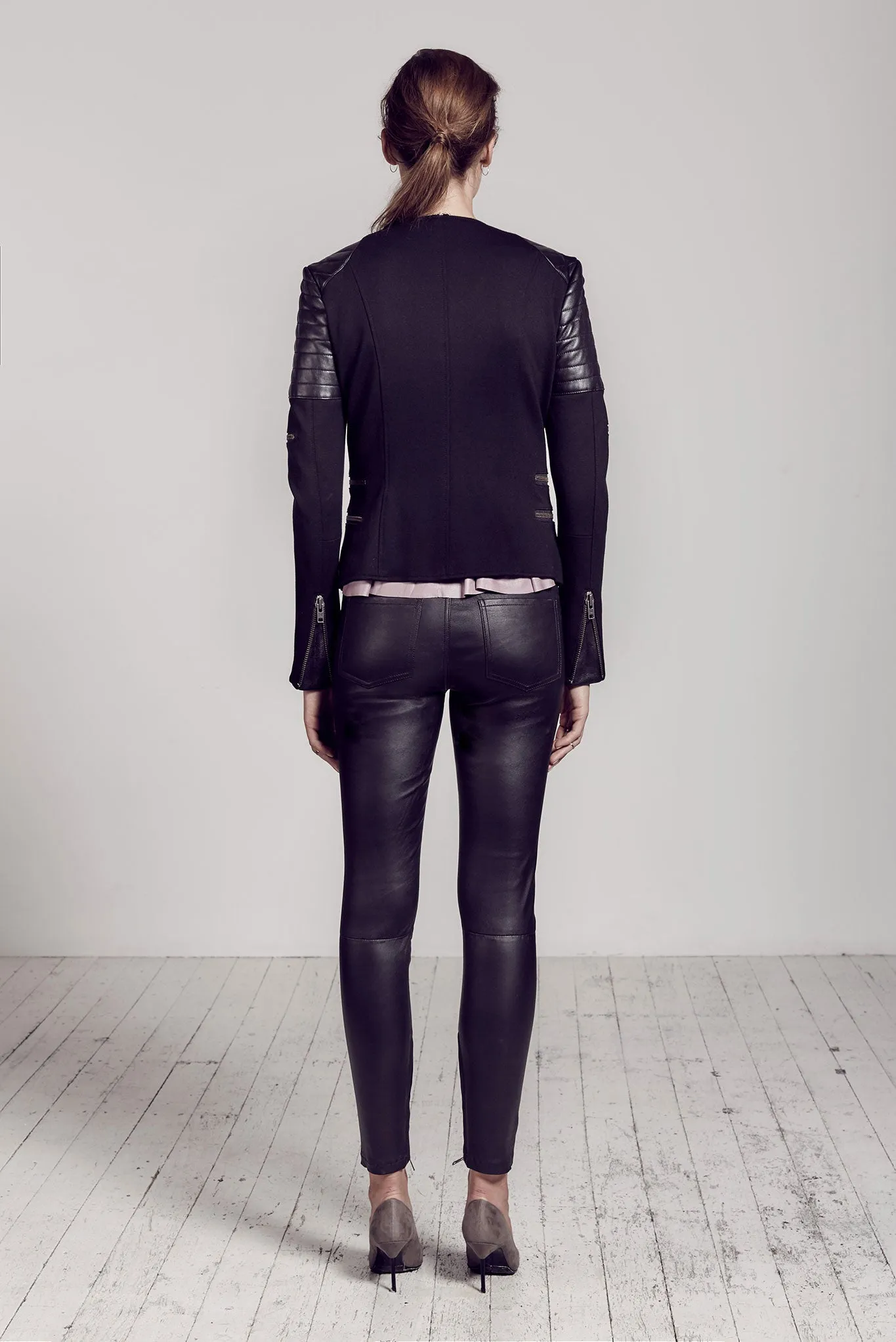 Greenwich St Motor Jacket in Italian Ponte & Black Leather SAMPLE