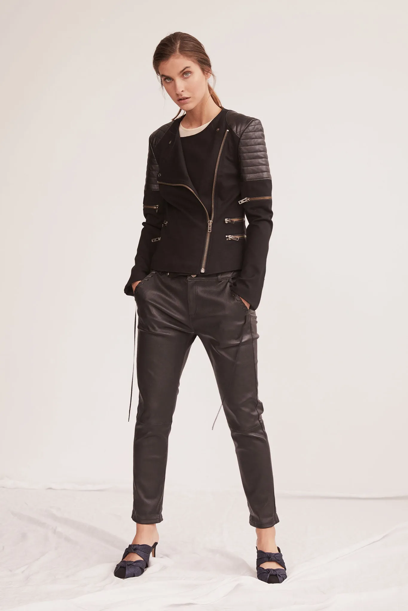 Greenwich St Motor Jacket in Italian Ponte & Black Leather SAMPLE