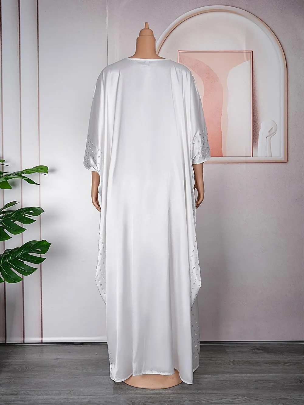 HD African Dresses for Women Fashion Beading Rhinestone Kaftan Maxi Dress