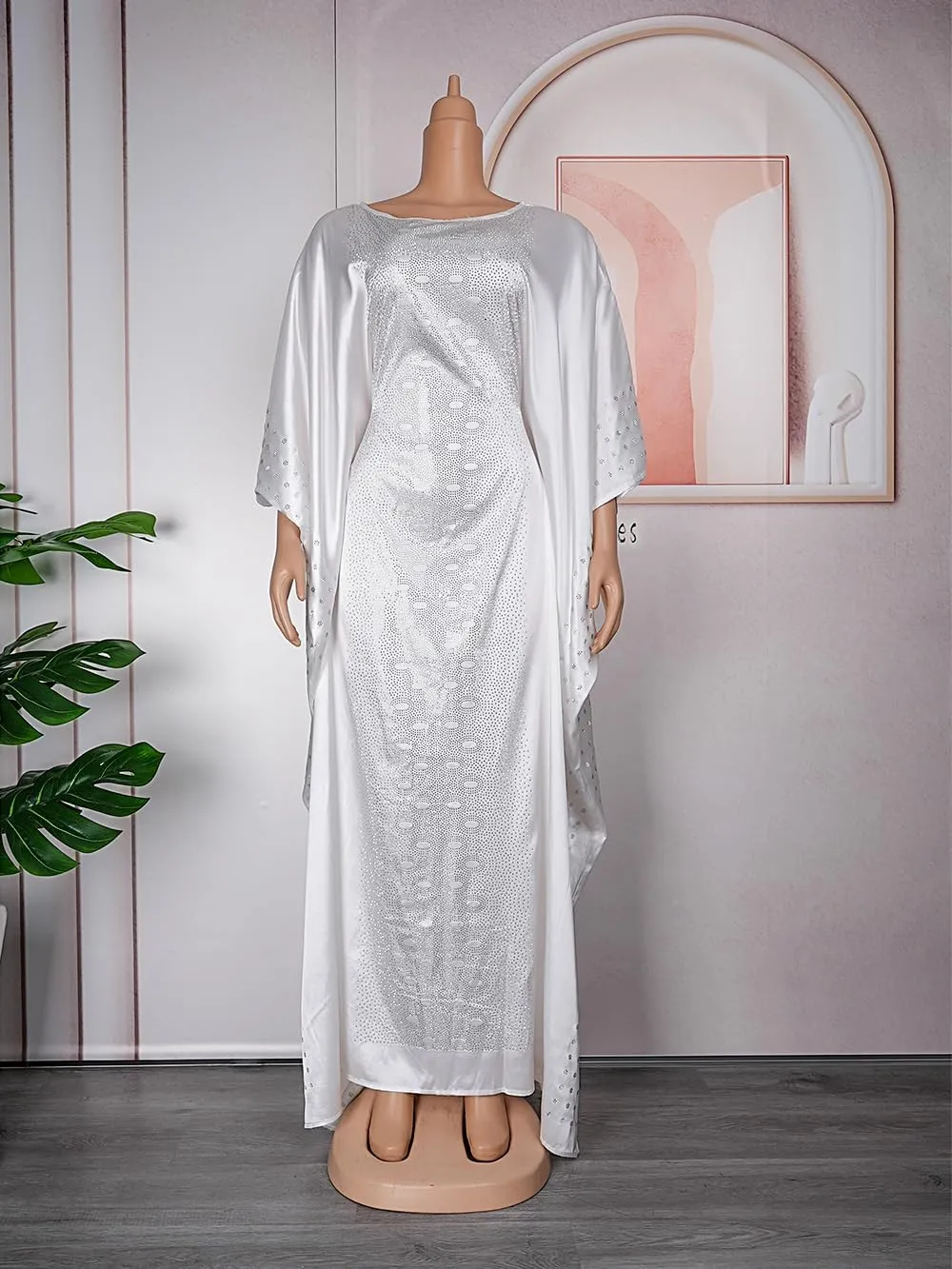 HD African Dresses for Women Fashion Beading Rhinestone Kaftan Maxi Dress
