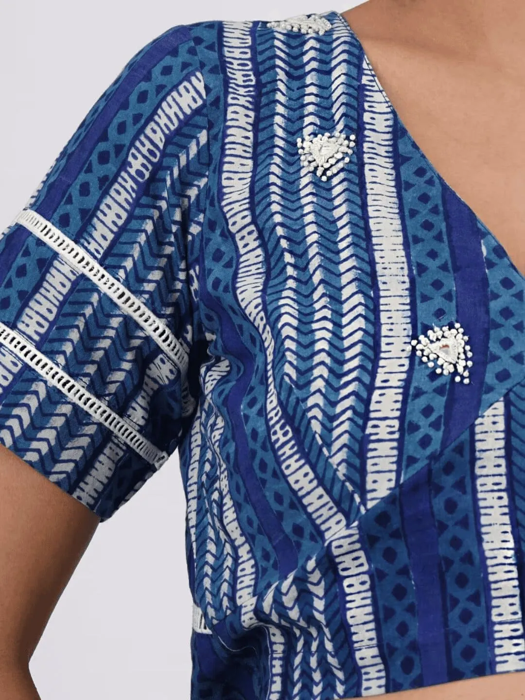Indigo Blue Embroidered Cotton Blouse