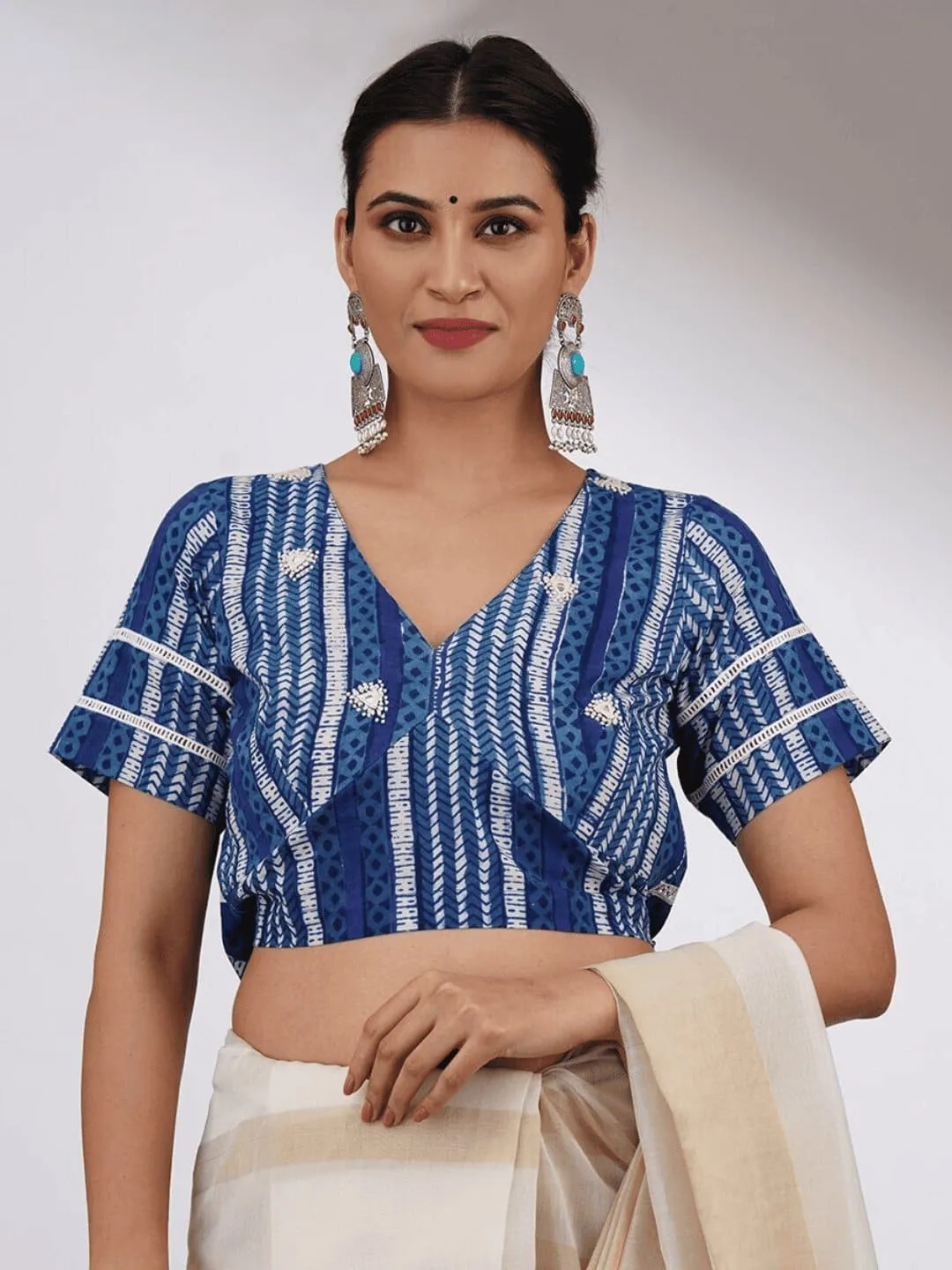 Indigo Blue Embroidered Cotton Blouse
