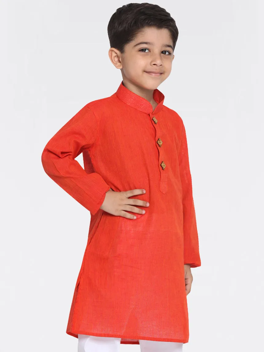Jashvi Boy's Red Handloom Pure Cotton Kurta