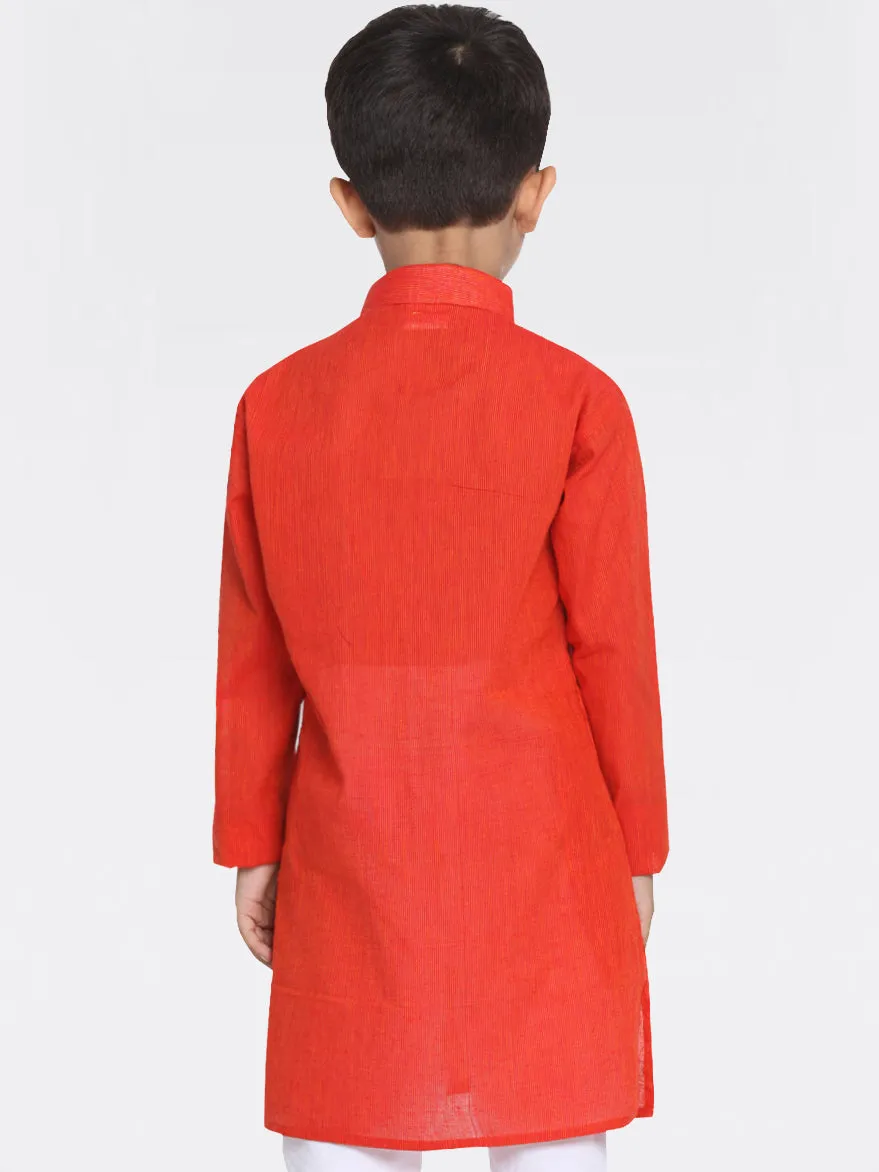 Jashvi Boy's Red Handloom Pure Cotton Kurta