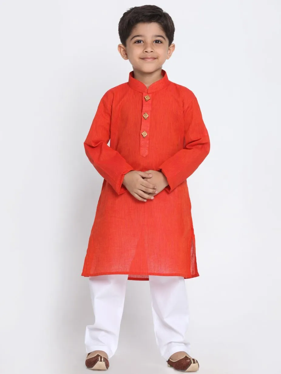 Jashvi Boy's Red Handloom Pure Cotton Kurta