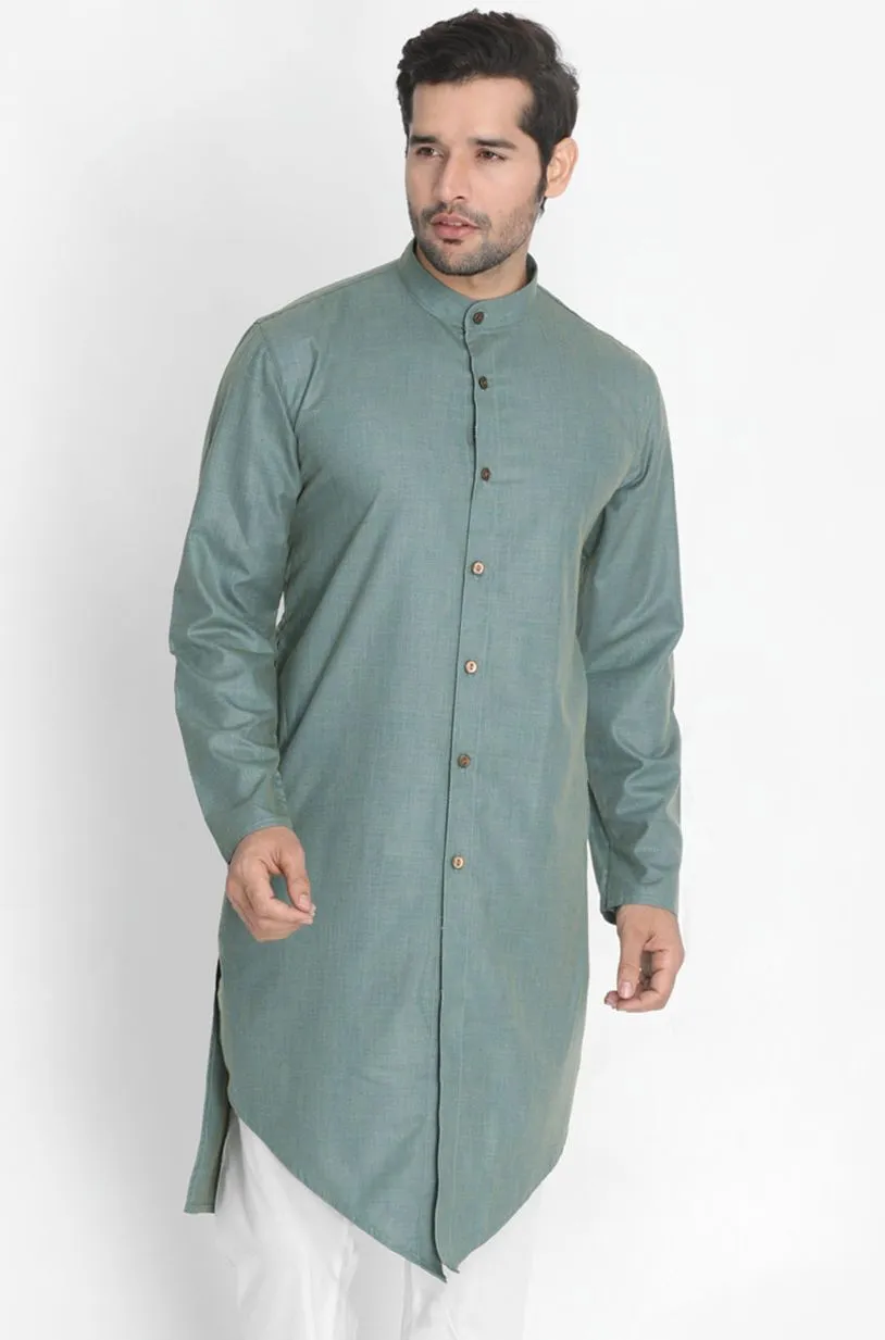 Jashvi Men's Green Cotton Kurta