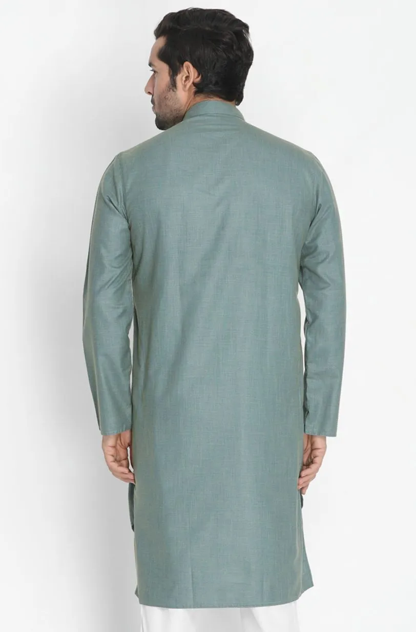 Jashvi Men's Green Cotton Kurta