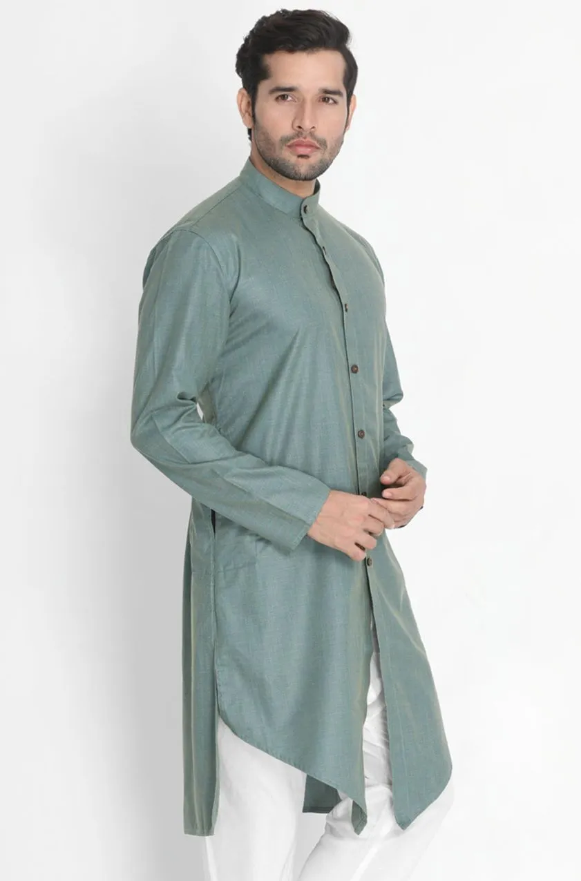 Jashvi Men's Green Cotton Kurta