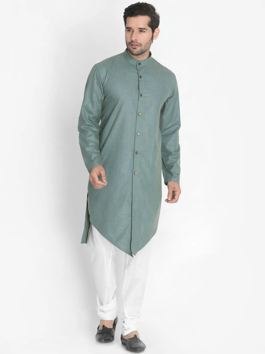 Jashvi Men's Green Cotton Kurta