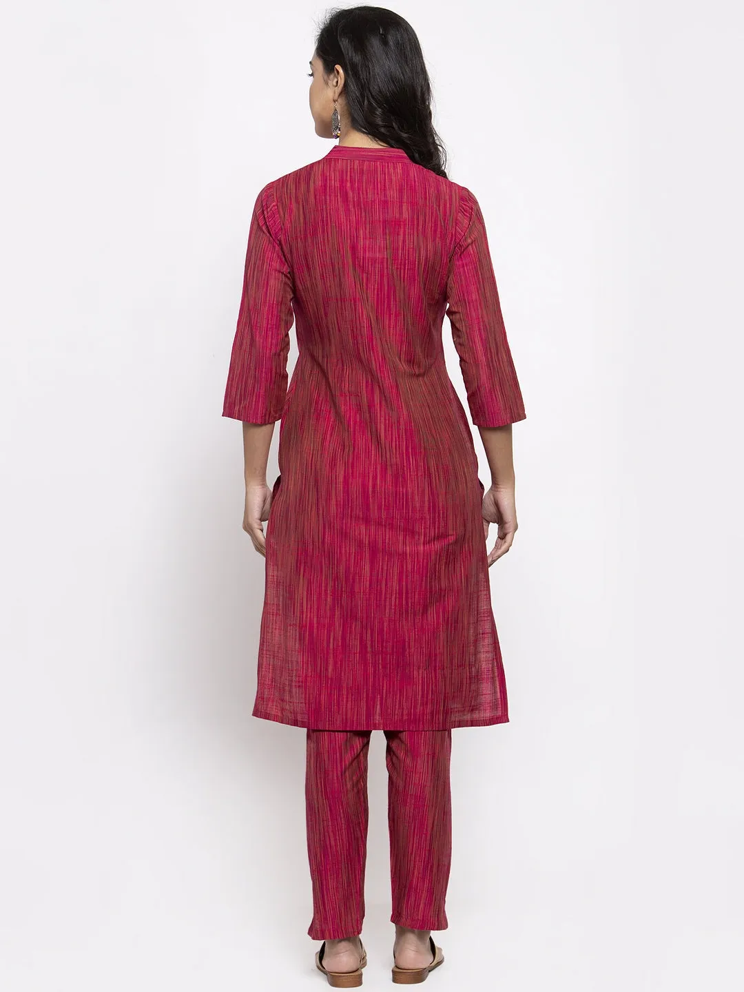 Jashvi Women Pink Self-Striped Kurta with Trousers