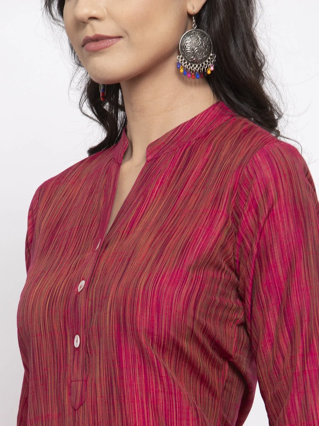 Jashvi Women Pink Self-Striped Kurta with Trousers