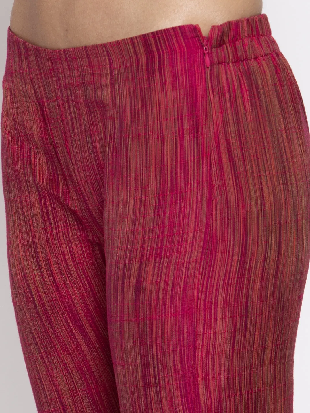 Jashvi Women Pink Self-Striped Kurta with Trousers