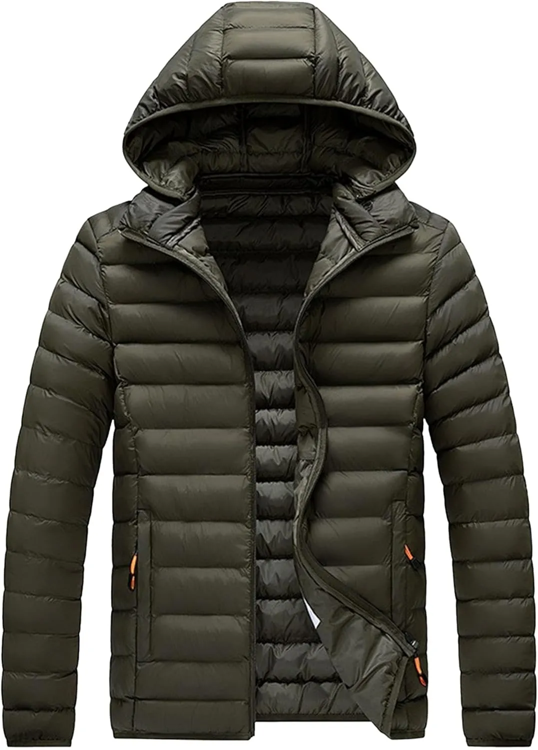 JEKE-DG Men's Removable Hooded Lightweight Puffer Jackets Waterproof Casual Down Coats Full Zip Slim Fit Quilted Coat