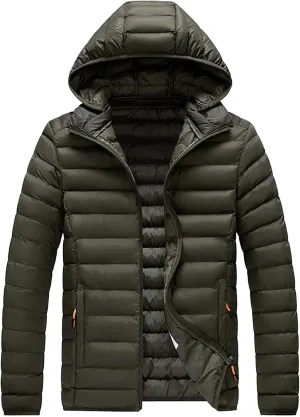 JEKE-DG Men's Removable Hooded Lightweight Puffer Jackets Waterproof Casual Down Coats Full Zip Slim Fit Quilted Coat