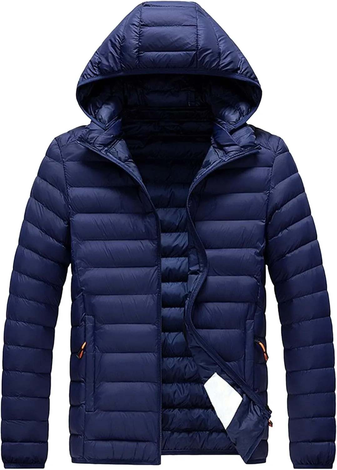 JEKE-DG Men's Removable Hooded Lightweight Puffer Jackets Waterproof Casual Down Coats Full Zip Slim Fit Quilted Coat