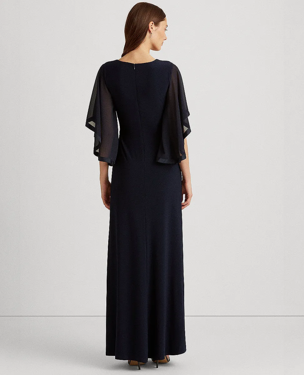 Jersey Three-Quarter-Sleeve Gown In Navy