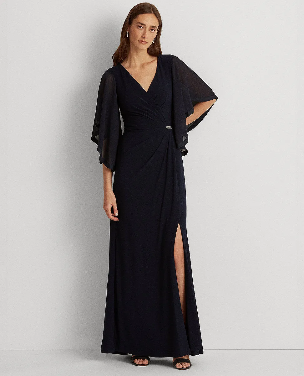 Jersey Three-Quarter-Sleeve Gown In Navy