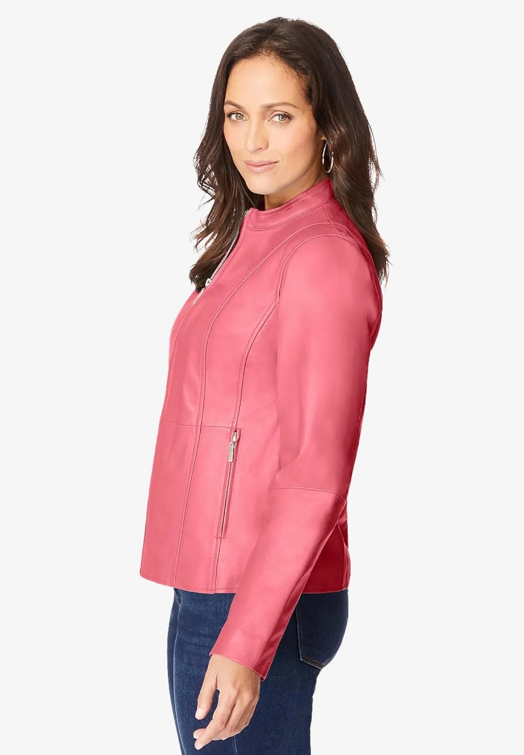 Jessica London Women's Plus Size Zip Front Leather Jacket
