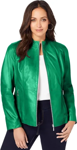 Jessica London Women's Plus Size Zip Front Leather Jacket