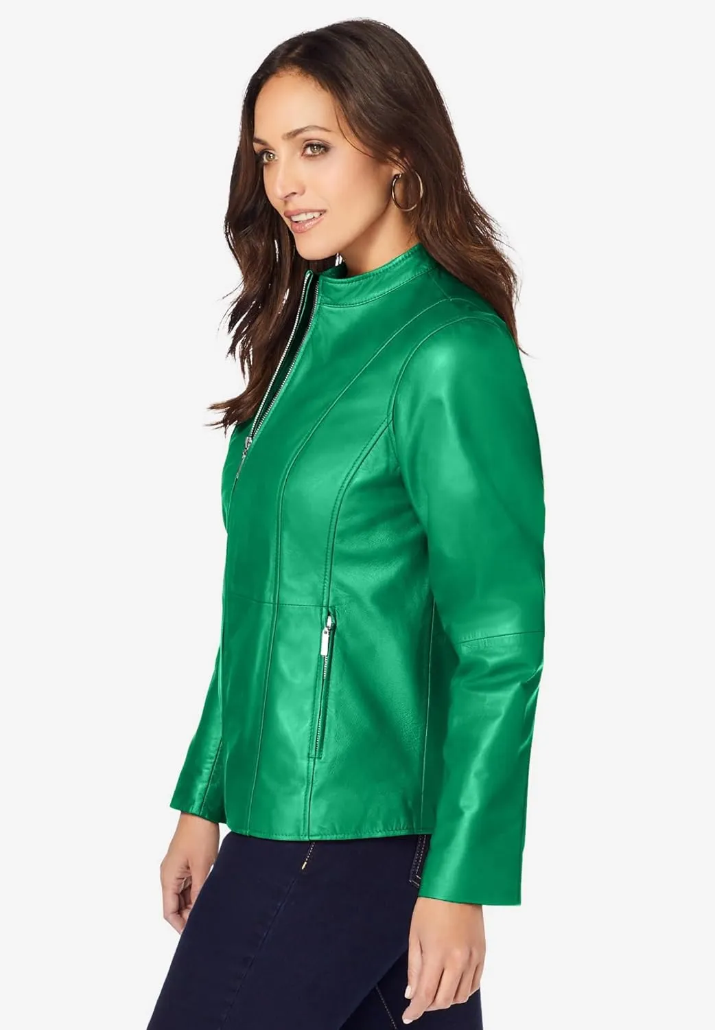 Jessica London Women's Plus Size Zip Front Leather Jacket