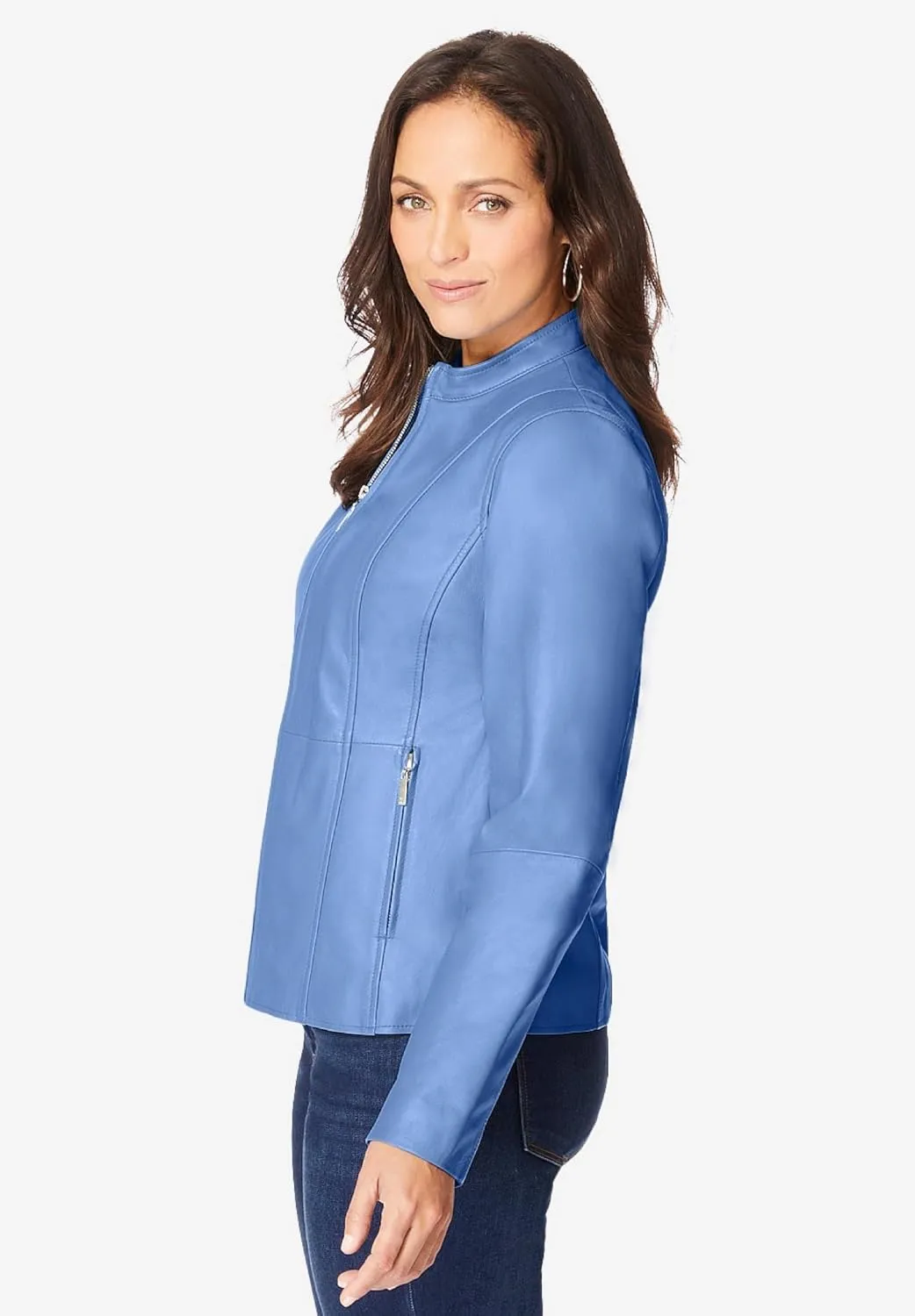 Jessica London Women's Plus Size Zip Front Leather Jacket