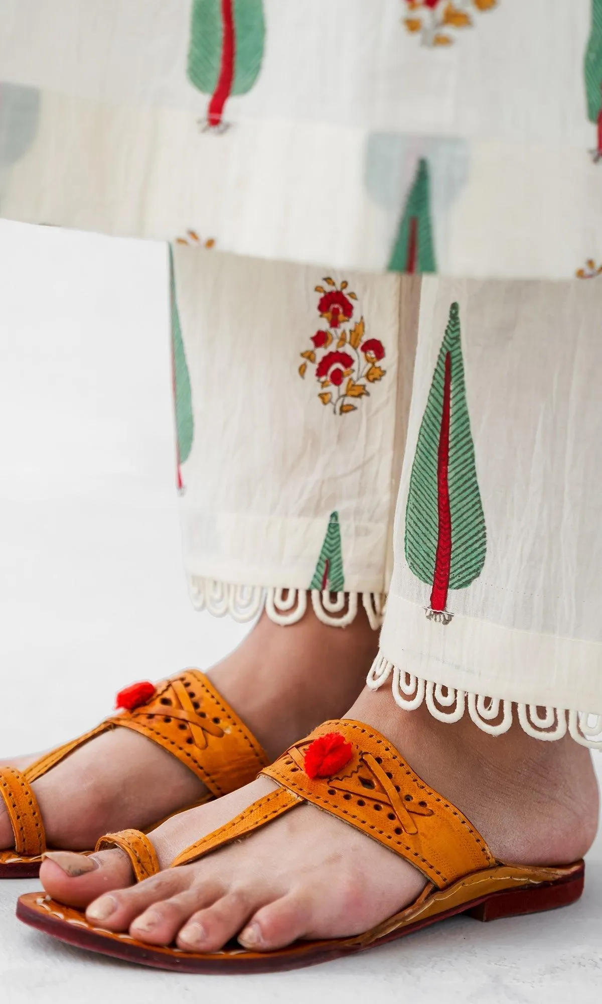Kapaas Vol. 2 Off White Block Printed Gathered Kurta with Palazzo and Block Printed Dupatta - Set of 3