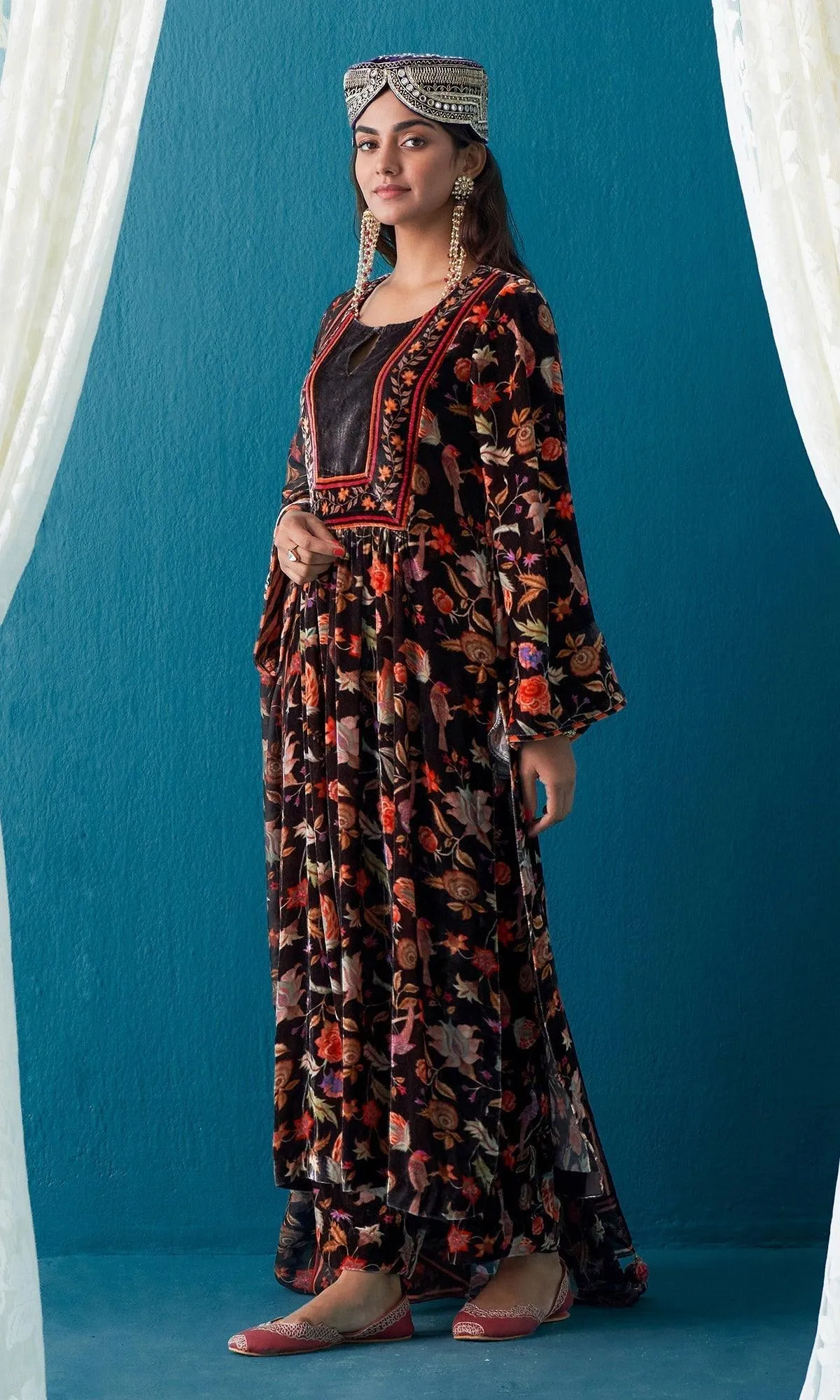 Khizaan Chintz Brown Velvet Yoke Kurta  Set Of 2
