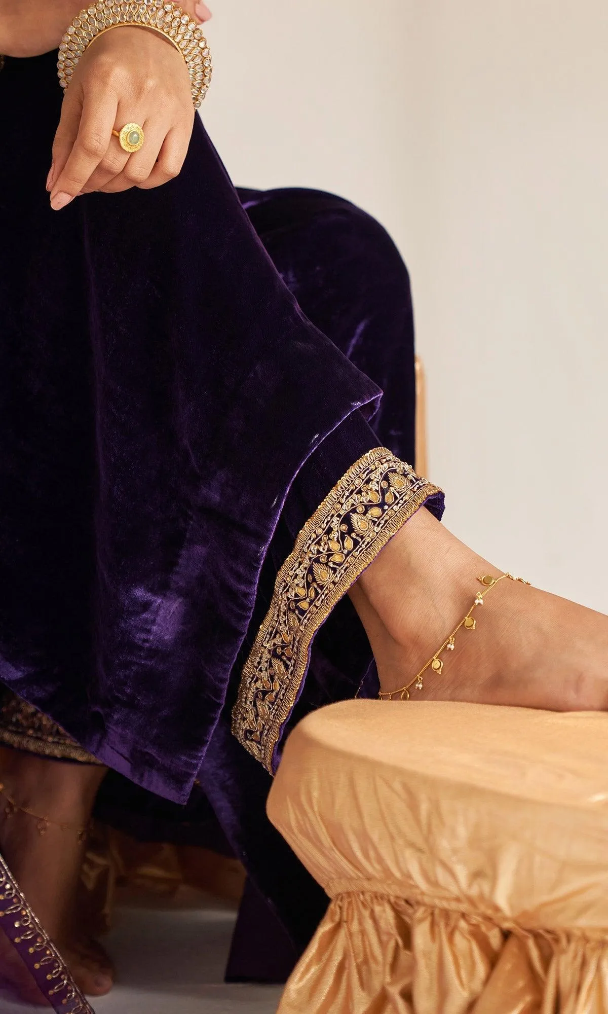 Khizaan Embroidered Purple V Neck velvet Anarkali set with organza dupatta  set of 3 RTS