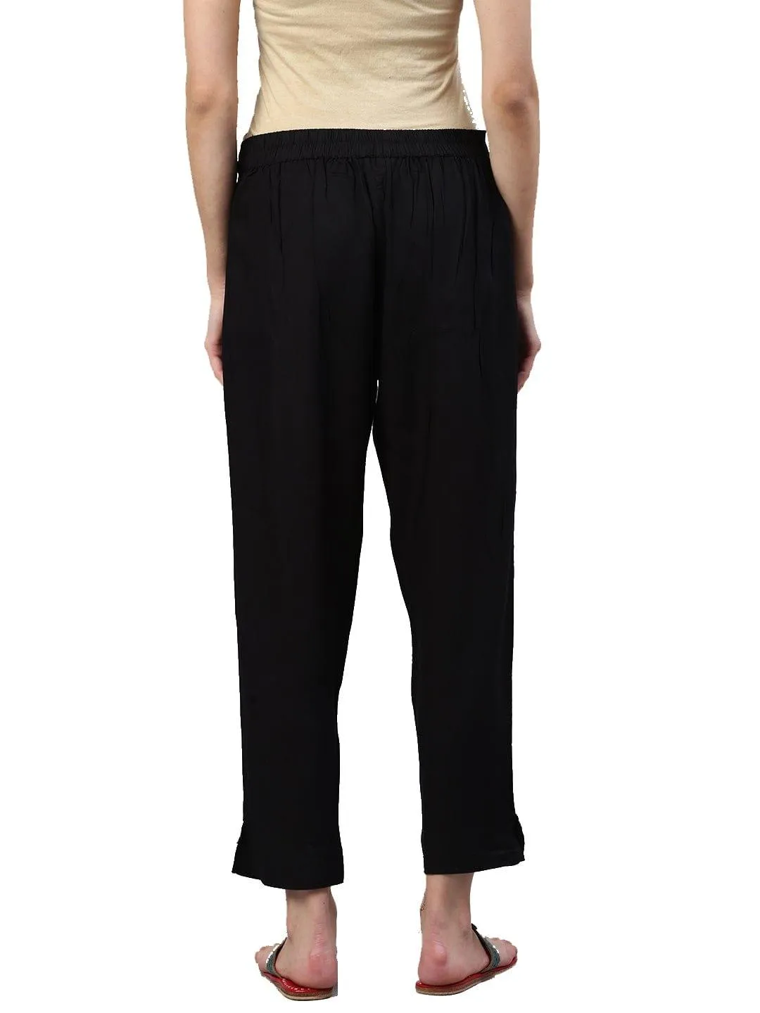 KSUT Black Solid Straight Cropped Palazzos