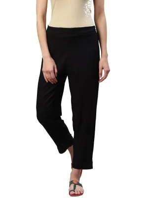 KSUT Black Solid Straight Cropped Palazzos