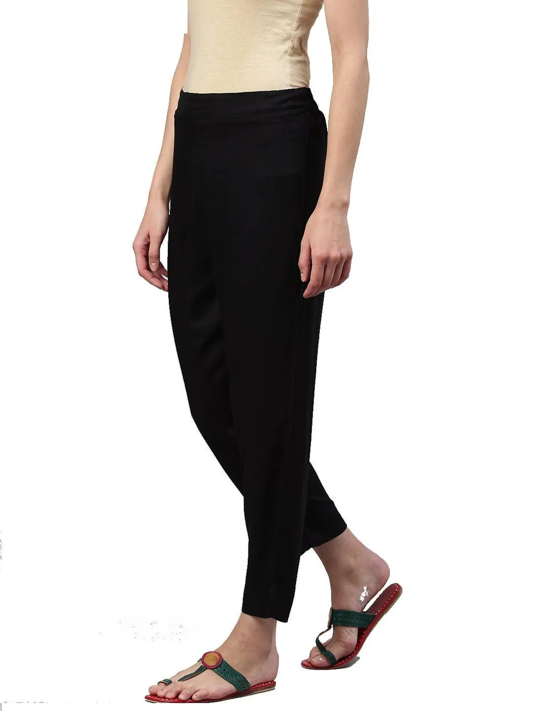 KSUT Black Solid Straight Cropped Palazzos