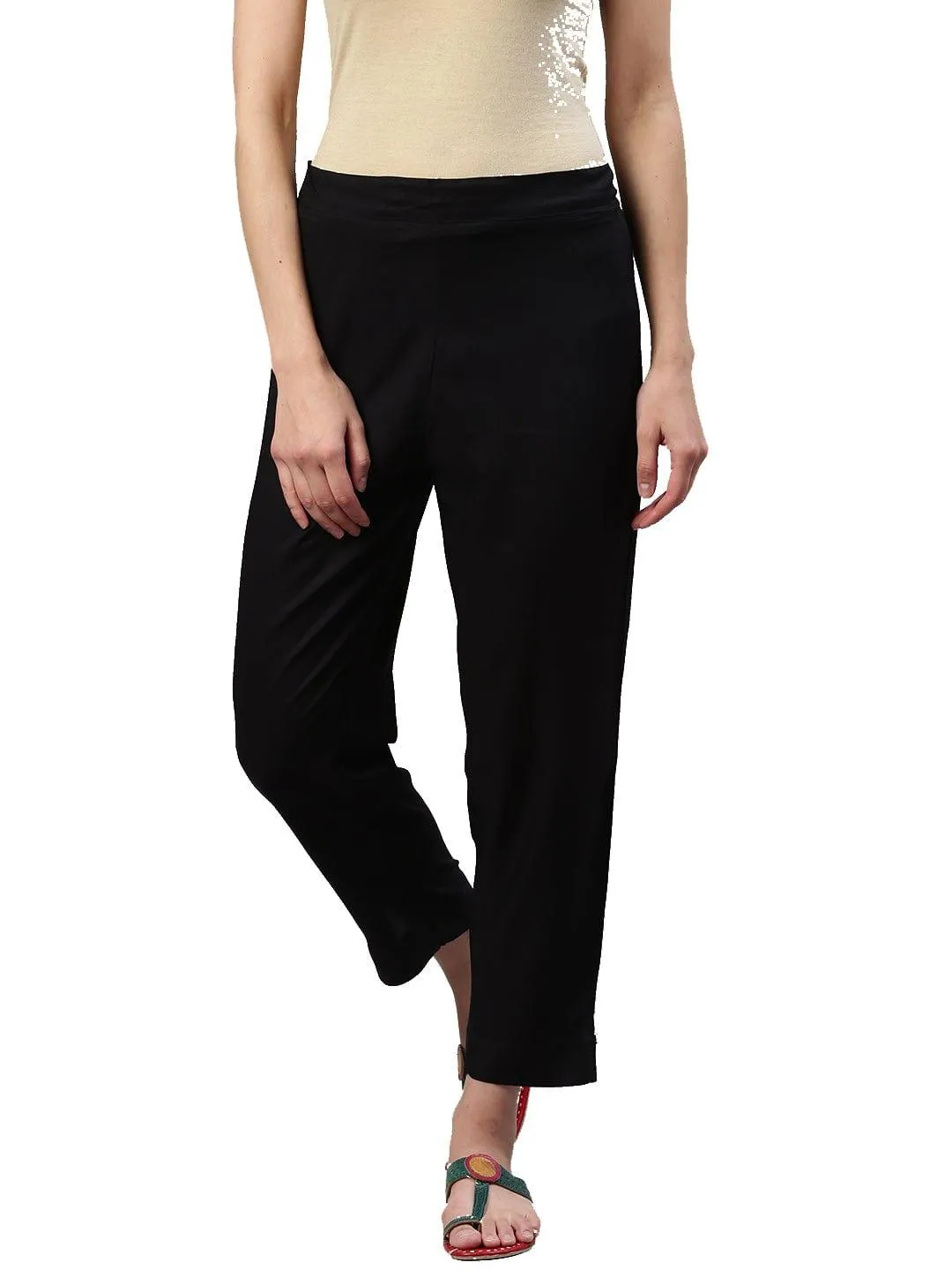 KSUT Black Solid Straight Cropped Palazzos