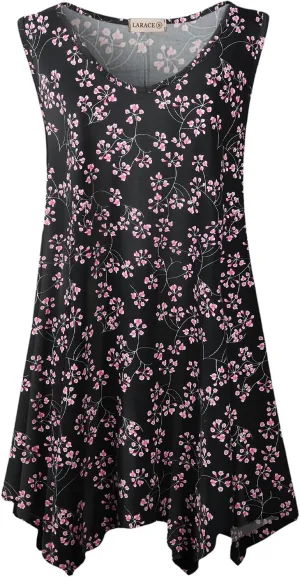 LARACE Plus Size Tank Tops for Women V Neck T Shirts Summer Sleeveless Tunic Tops Loose Fit Flowy Blouse