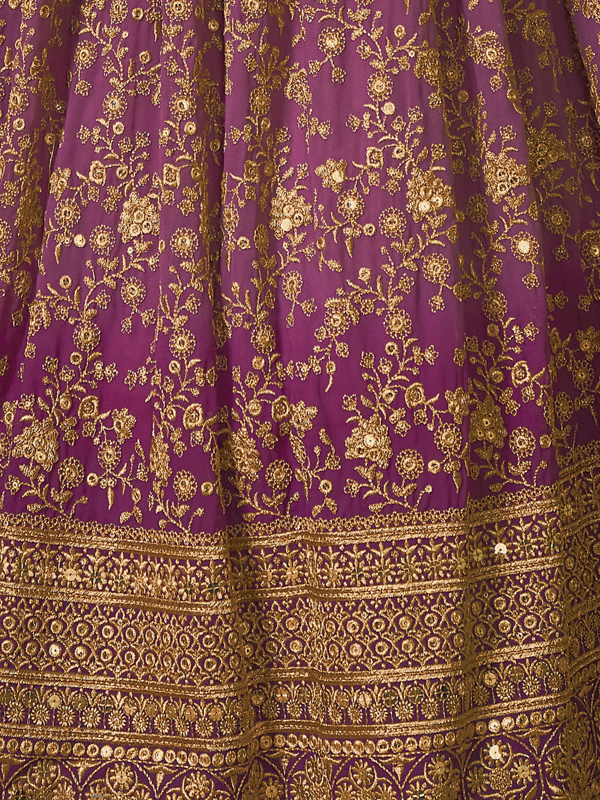 Lavender Embroidered Semi Stitched Lehenga With Unstitched Blouse