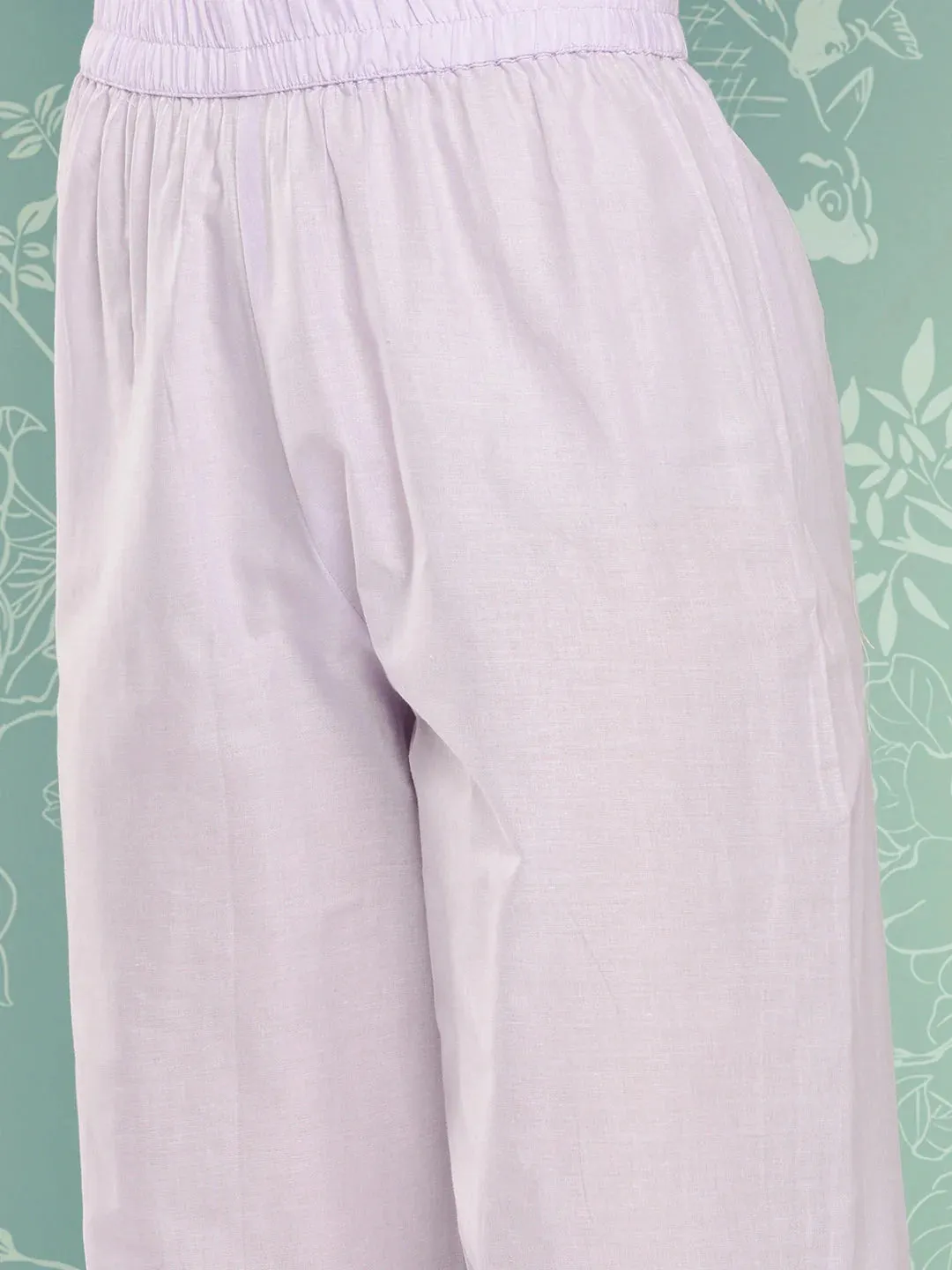 Lavender Floral Embroidered Cotton Kurta Dupatta Set