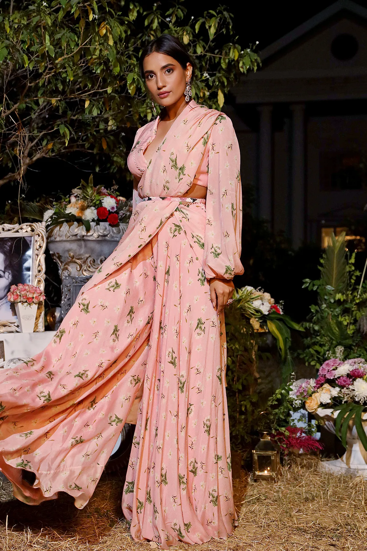 Light blush printed drape set