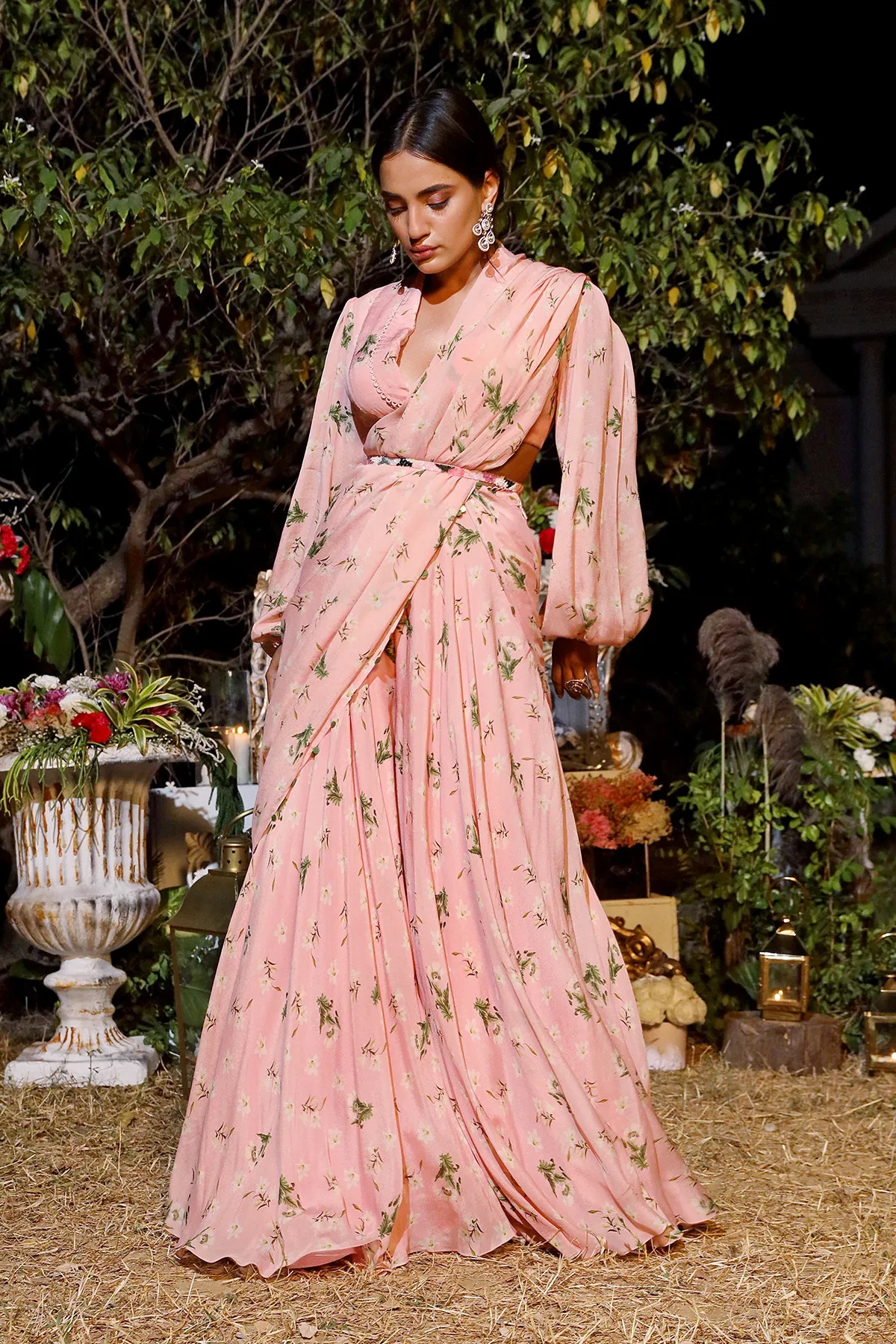 Light blush printed drape set