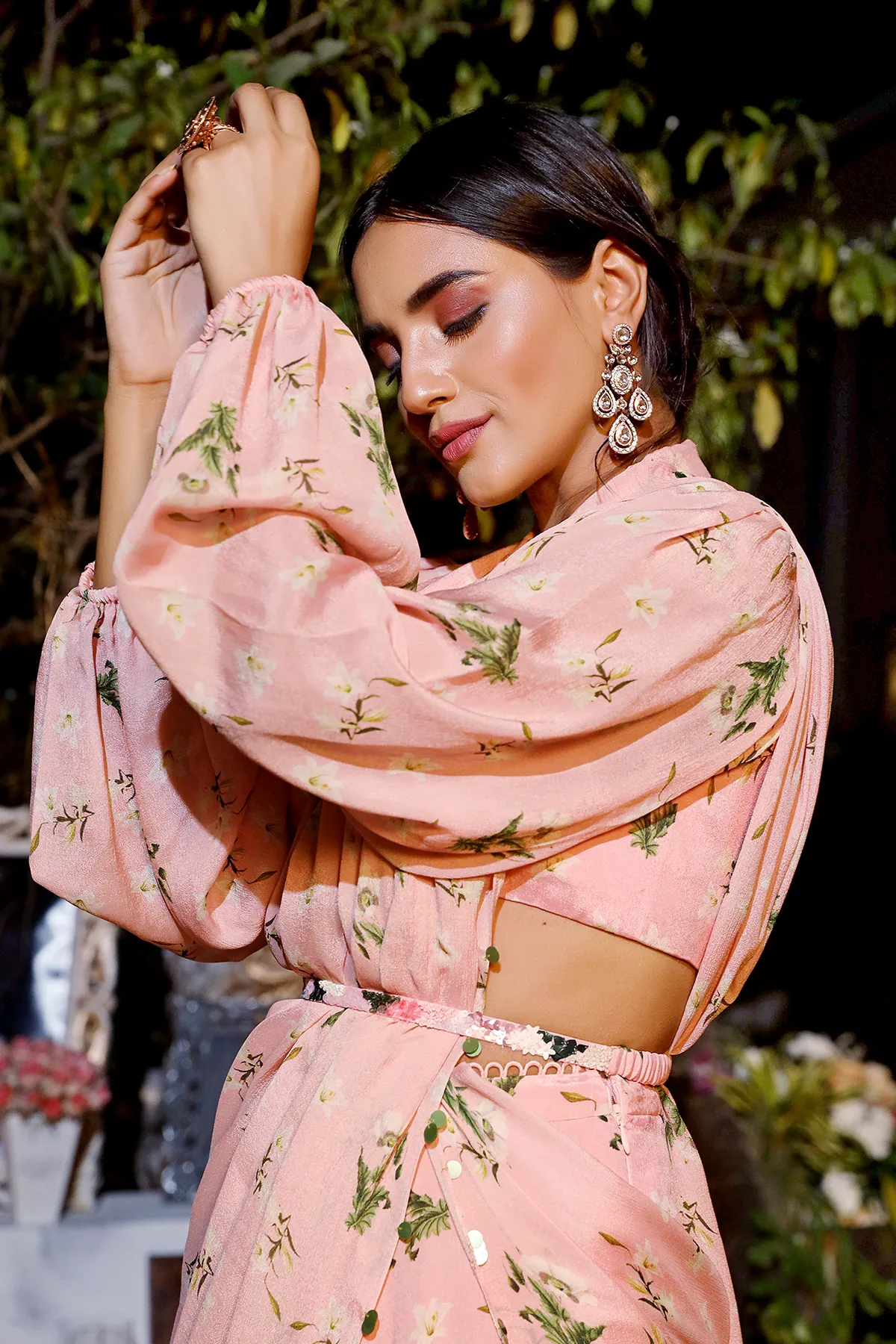 Light blush printed drape set