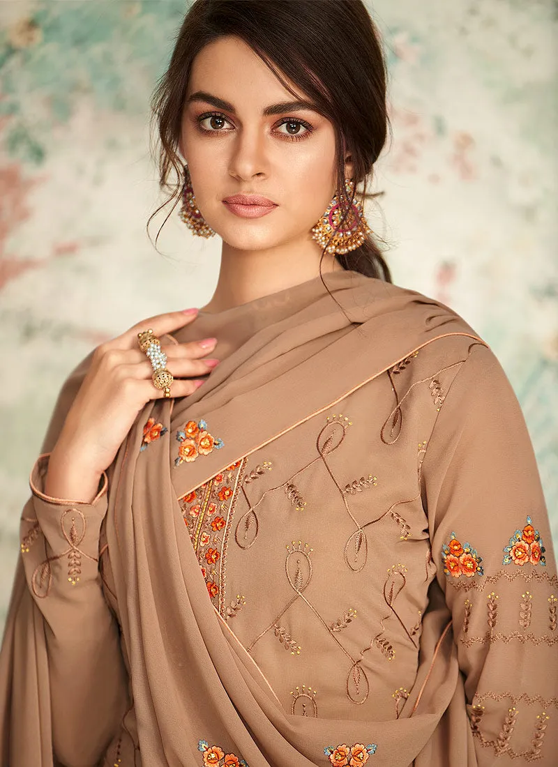 Light Brown Multi Embroidered Palazzo Suit