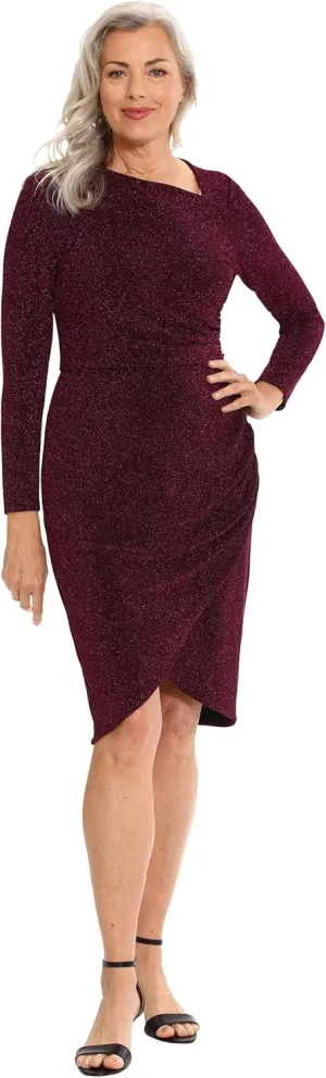 London Times Women's Long Sleeve Asymmetric Neckline Tulip Skirt Event Guest of Mother of The Bride Wedding